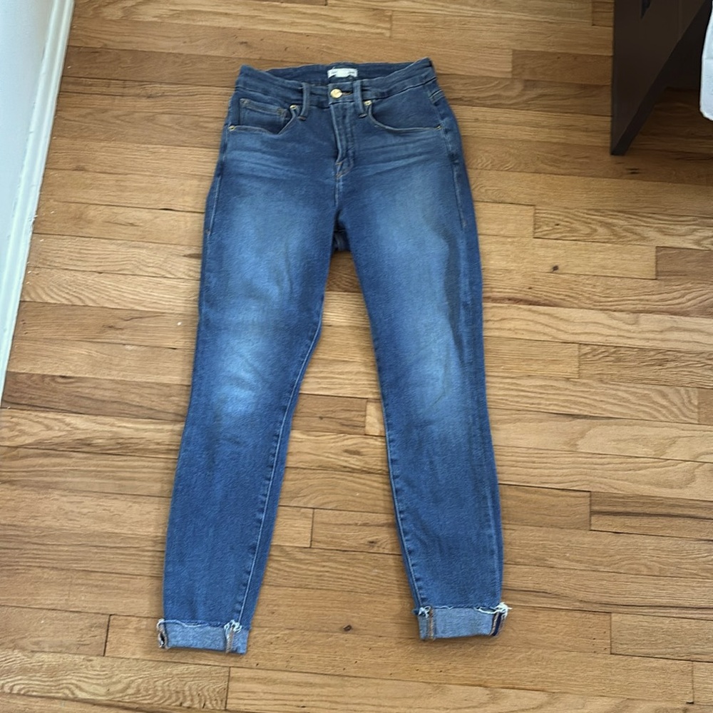 Good American skinny jeans, cuffed ankle